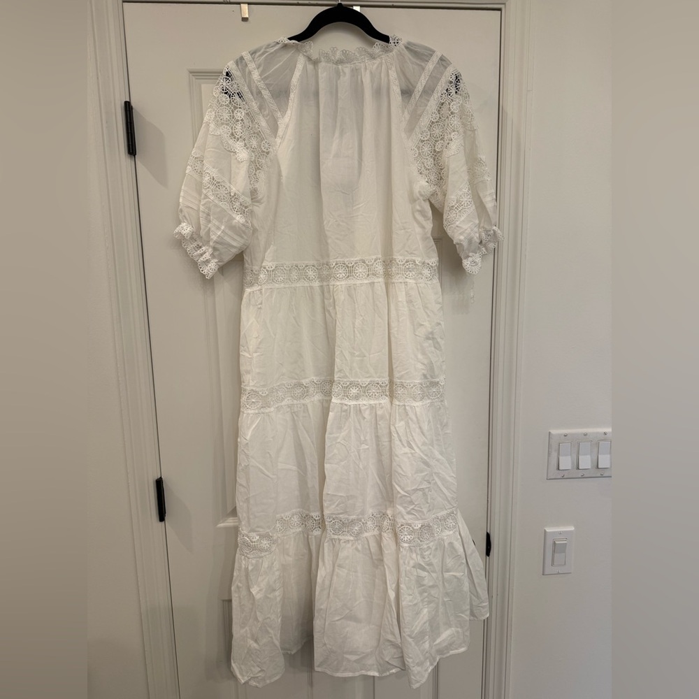 NWT En Saison Tiered Lace Detail Midi Dress White Size Medium 100% Cotton - Picture 7 of 10